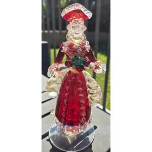 Antique Murano Italy Lady Venetian Glass Figurine Red Gold Flakes Cranberry 9"